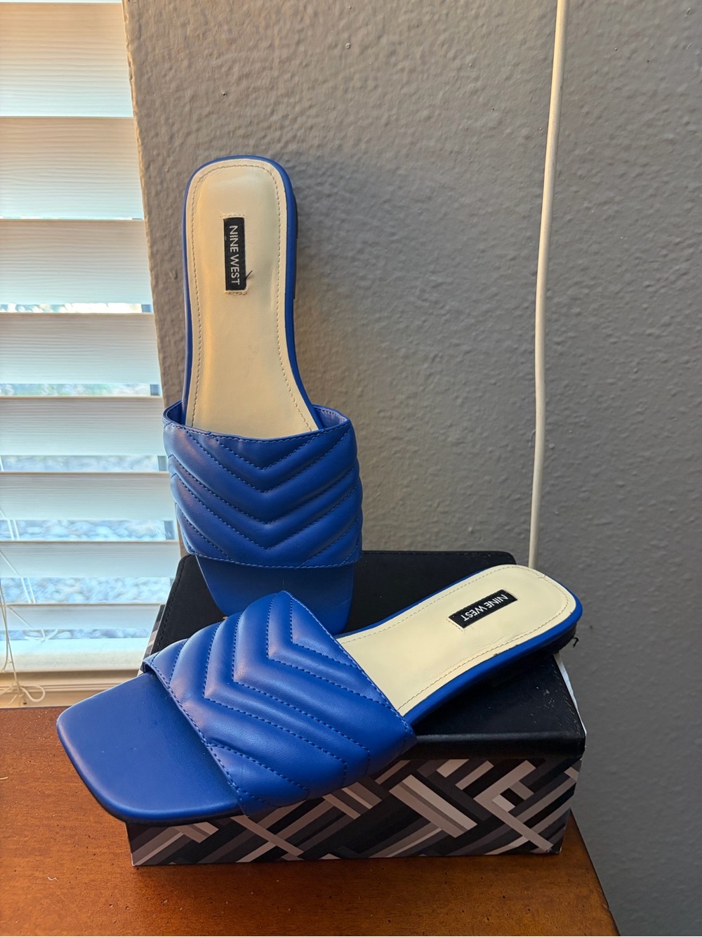 Nine West Blue Quilted Slide Mules